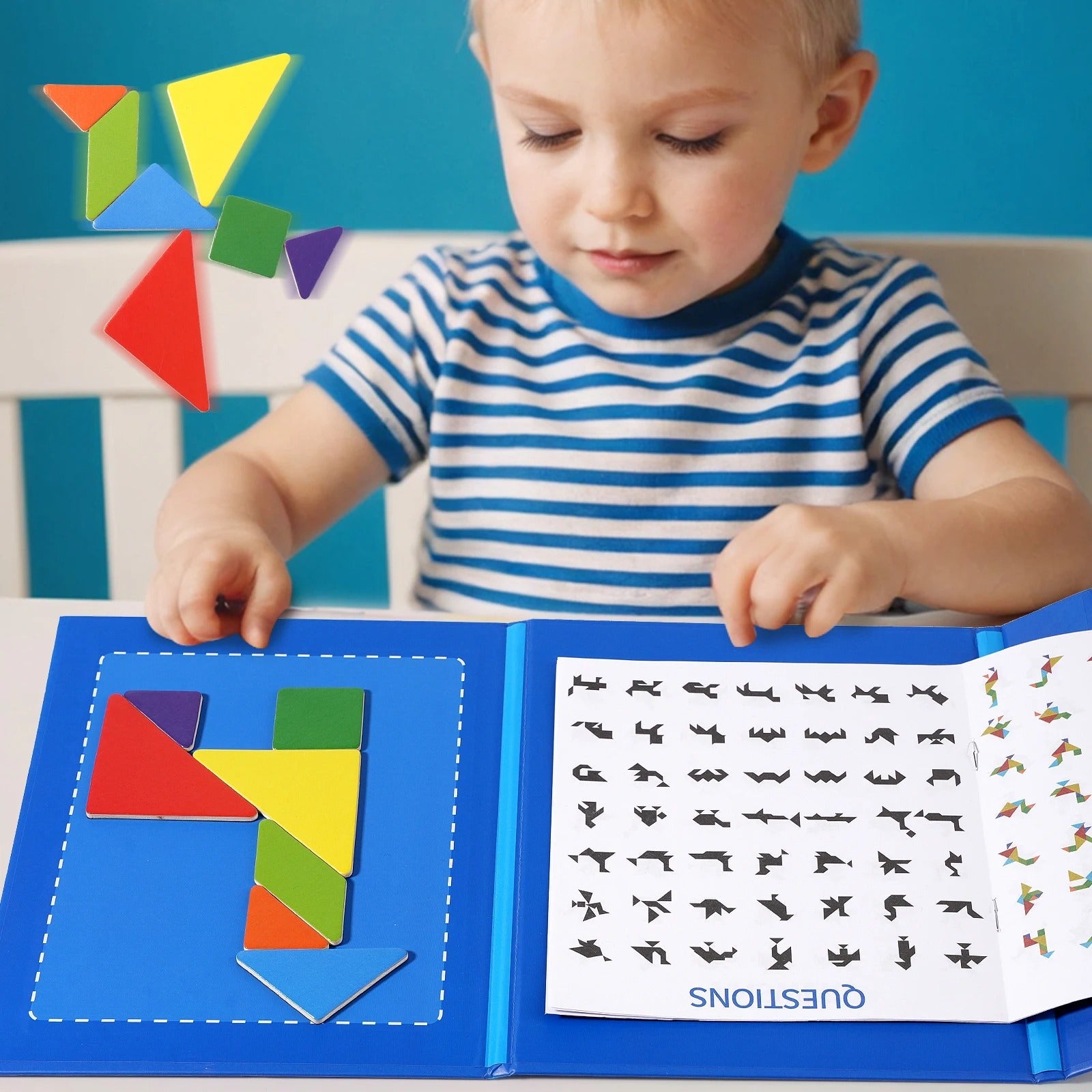 Wooden Colour Tangram Puzzle Book – Educational Brain Game for Kids